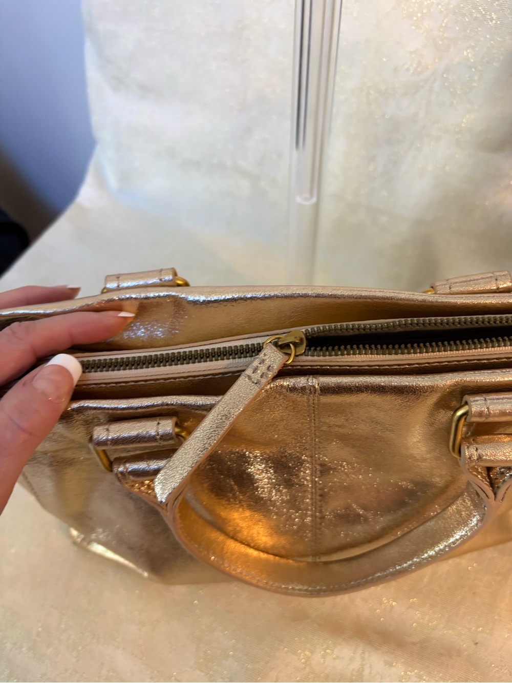 American Leather Co. Metallic Gold Leather Satchel with Shoulder Strap - Picture 9 of 16